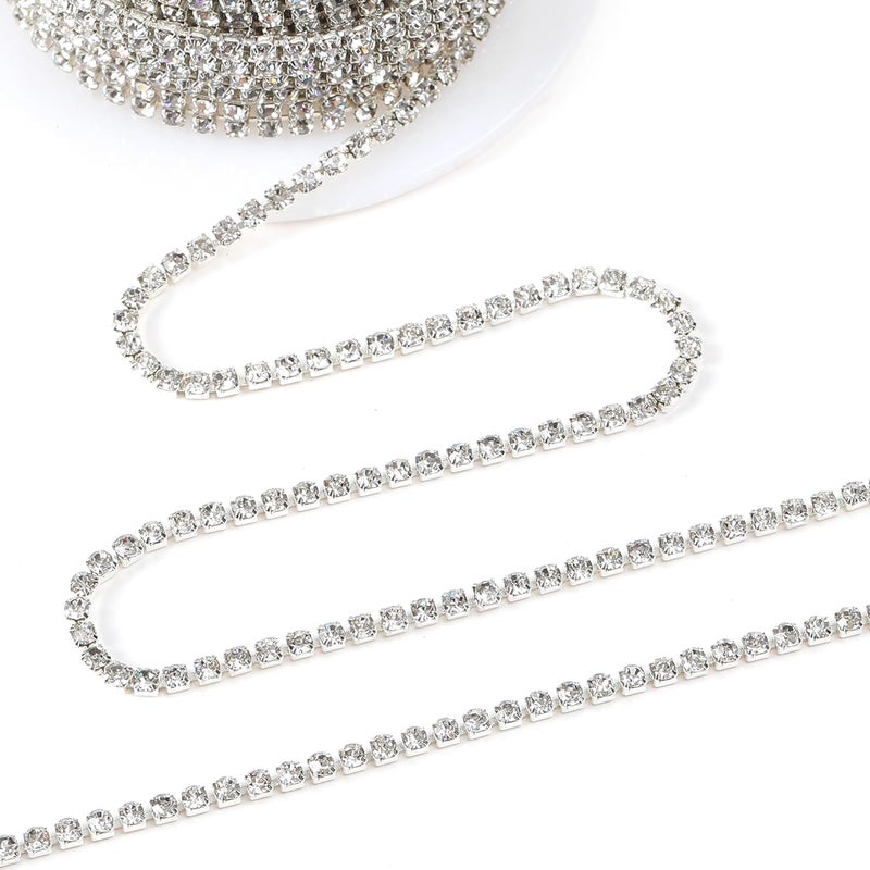 Rytenz 10 Yards 2 MM Rhinestone Chain Trim Crystal Close Chain Trim for Sewing Crafts, DIY Decoration, Jewelry, Clothing, Shoes (Silver Rhinestone) - Image 2